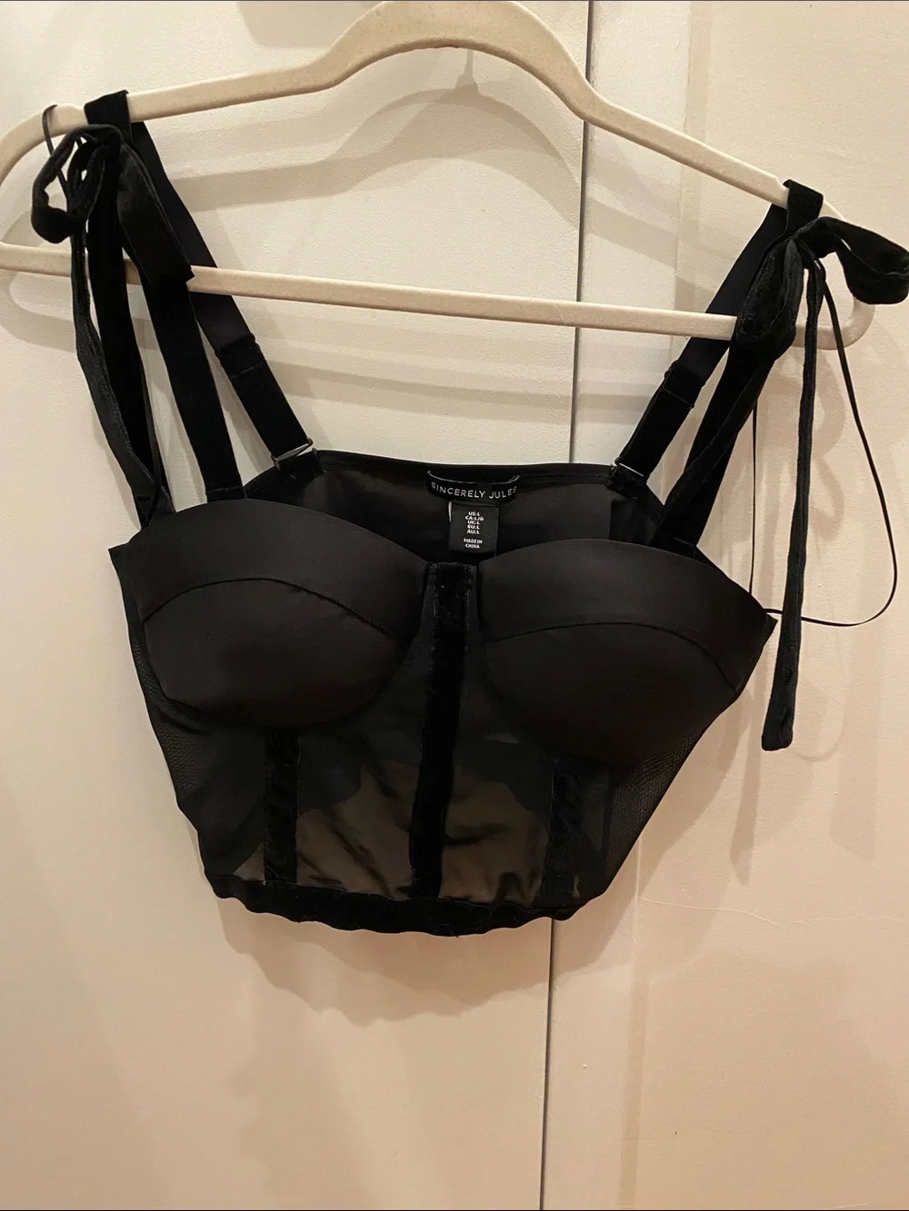 Sincerly Jules Black Sheer Mesh Bustier with Tie Straps